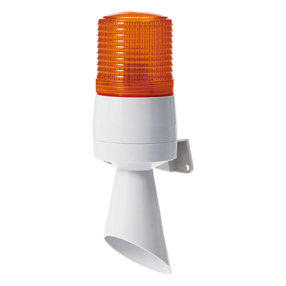 Luz LED con patrones de destello fijo y destellante con buzzer incorporado de alto volumen Máx. 95 dB color Ámbar 24 VCD
