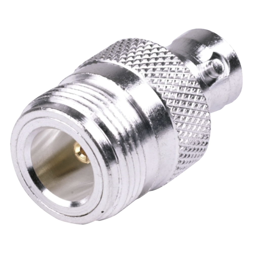 Adaptador en Línea, de Conector N Hembra a BNC Hembra, Plata/ Oro/ Teflón.