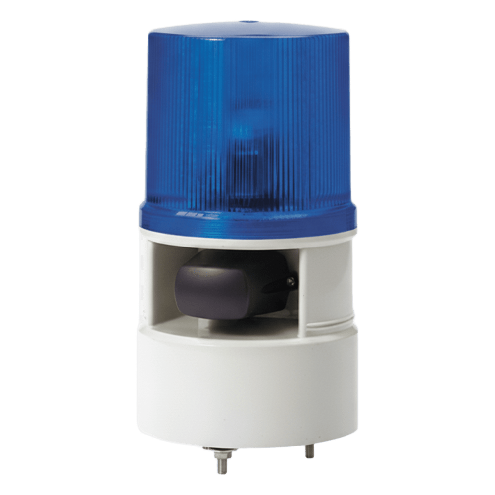 Luz de advertencia color Azul con sirena incorporada con 5 tonos máx. 105 dB en 110-220 VCA