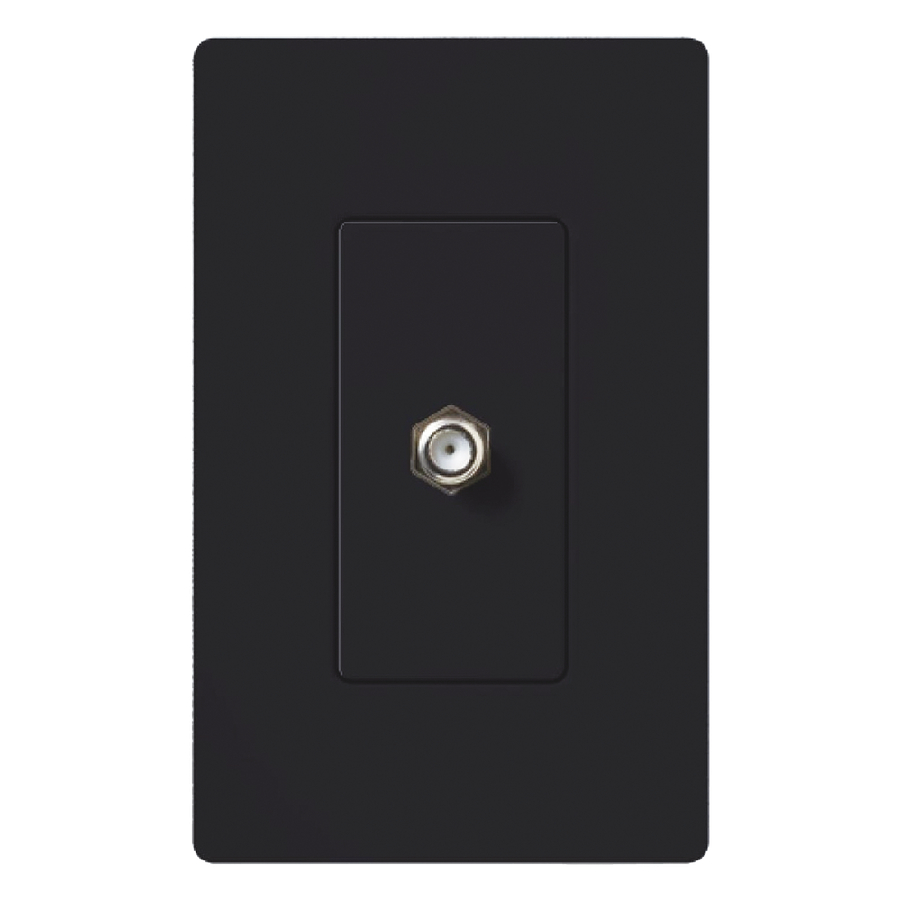 Salida de pared para cable coaxial con conector tipo F de 75 ohms, un puerto, apertura tipo designer, línea Satin Colors color Midnight