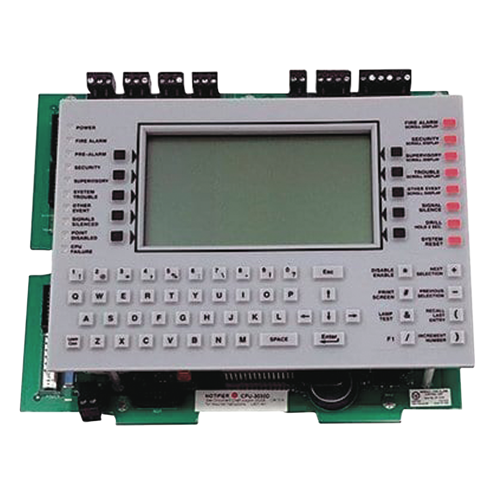Unidad central de procesamiento con pantalla LCD de 640 caracteres y teclado QWERTY, en español, para panel de detección de incendio NFS2-3030