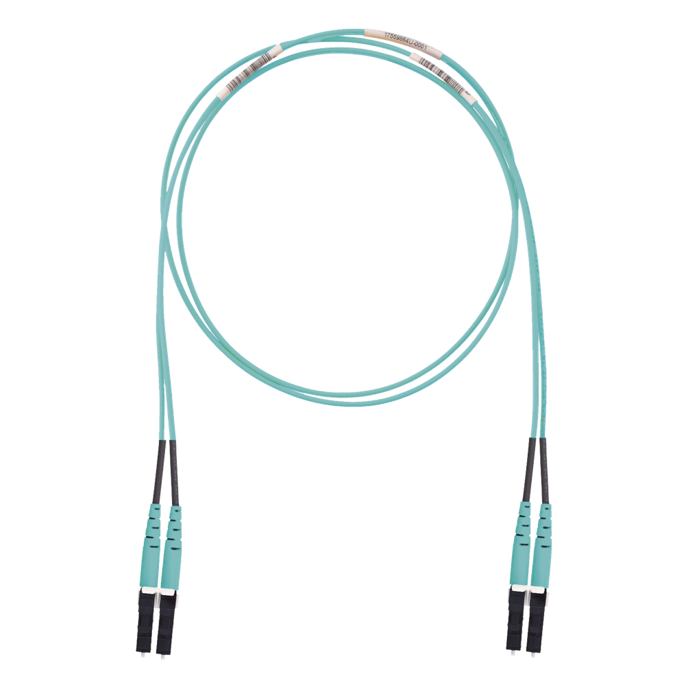 Jumper de Fibra Optica Multimodo 50/125 OM3, LC-LC Duplex, LSZH (Cero Halógenos), Color Aqua, 10 Metros (32.81 Pies)