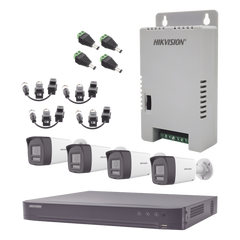 Kit Audio Bidireccional TurboHD 3K Real / DVR 4 Canales 4K / 4 Cámaras Bala (Exterior) con Bocina y Microfóno Integrado 3K / 1 Fuentes de Poder / Accesorios