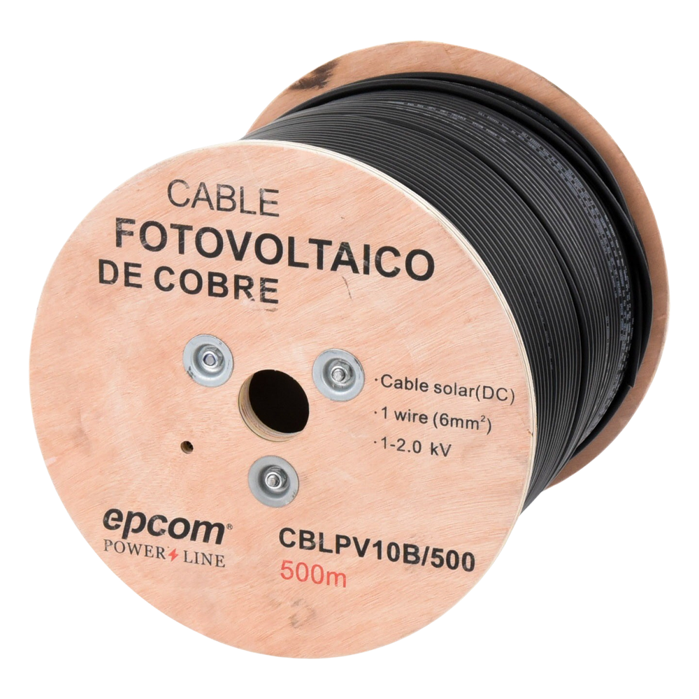 Carrete de 500 Metros / Cable Fotovoltaico Negro / 6mm² (10AWG) / Material COBRE /  2000 Vcc