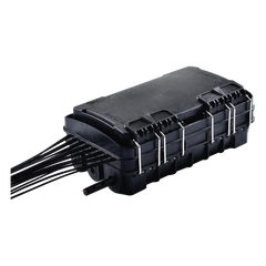 Caja de Distribución de Fibra Óptica para 24 Empalmes, con 16 acopladores SC/APC simplex, Exterior IP65, Color Negro