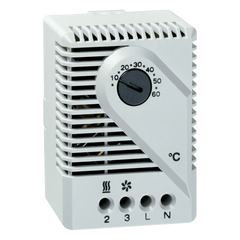 Termostato Mecánico para Gabinetes / 115V AC / Rango 10°C a 60°C / Montaje Riel DIN 35 mm / Contacto Snap-Action / Gris Claro RAL 7035