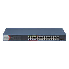 Switch PoE+ Administrable / 24 Puertos 10/100 Mbps PoE+ / 2 Puertos Gigabit Combo / 370 W / Modo Extendido 300 m / Hik-Partner Pro / 6 kV Protección