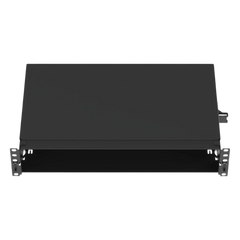 Panel de Distribución de Fibra Óptica, Acepta 8 Casetes QuickNet o Placas FAP/FMP con Panel CFAPPBL2 (No Incluido), Bandeja Fija, Hasta 192 Fibras, Color Negro, 2UR