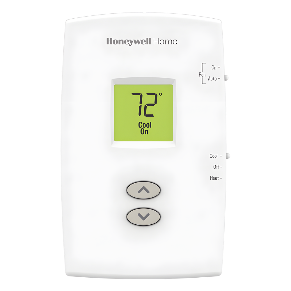 Termostato no programable vertical de 1 etapa calor/frío para sistemas convencionales (gas, aceite, eléctrico) y calefacción por agua caliente, vapor o 750 mV, serie Pro 1000