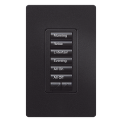 Teclado de pared seeTouch de 6 botones más subir y bajar, retroiluminado, para control de luces y cortinas por escenas en sistemas RadioRA 2, color negro