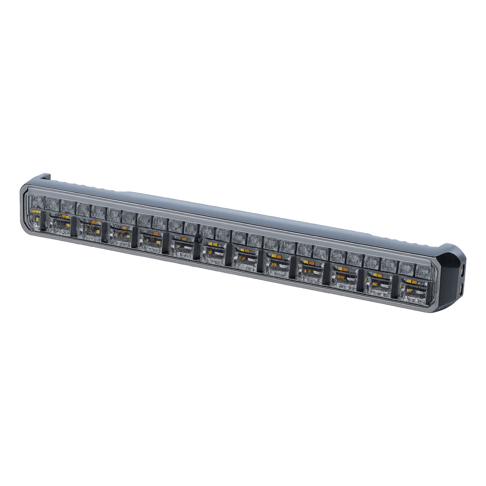 Luz Auxiliar de 45 LED, Top Rojo, Tricolor Rojo/Ambar/Blanco, 11.42", Lente Transparente, SAE