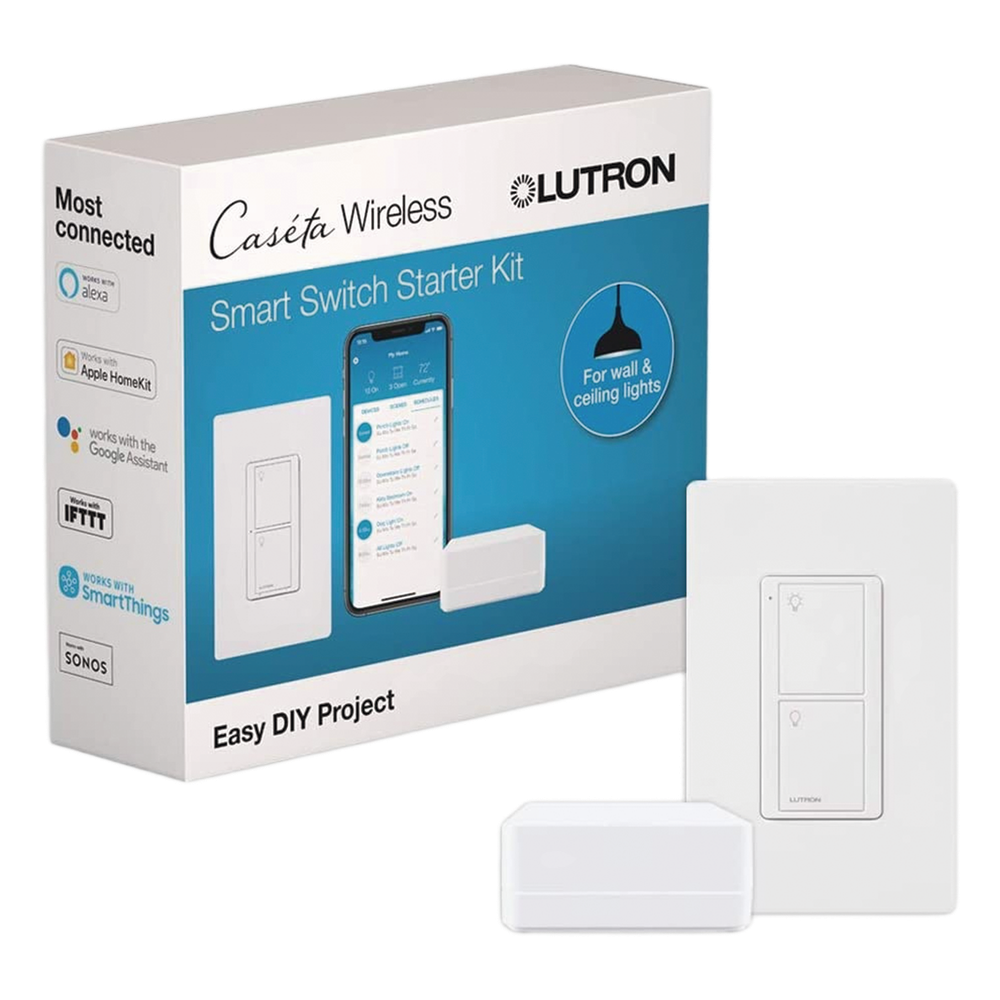 Kit de inicio Caseta Wireless con hub Smart Bridge, interruptor on/off inteligente de 5 A con neutro y placa Claro, control por app y asistentes de voz