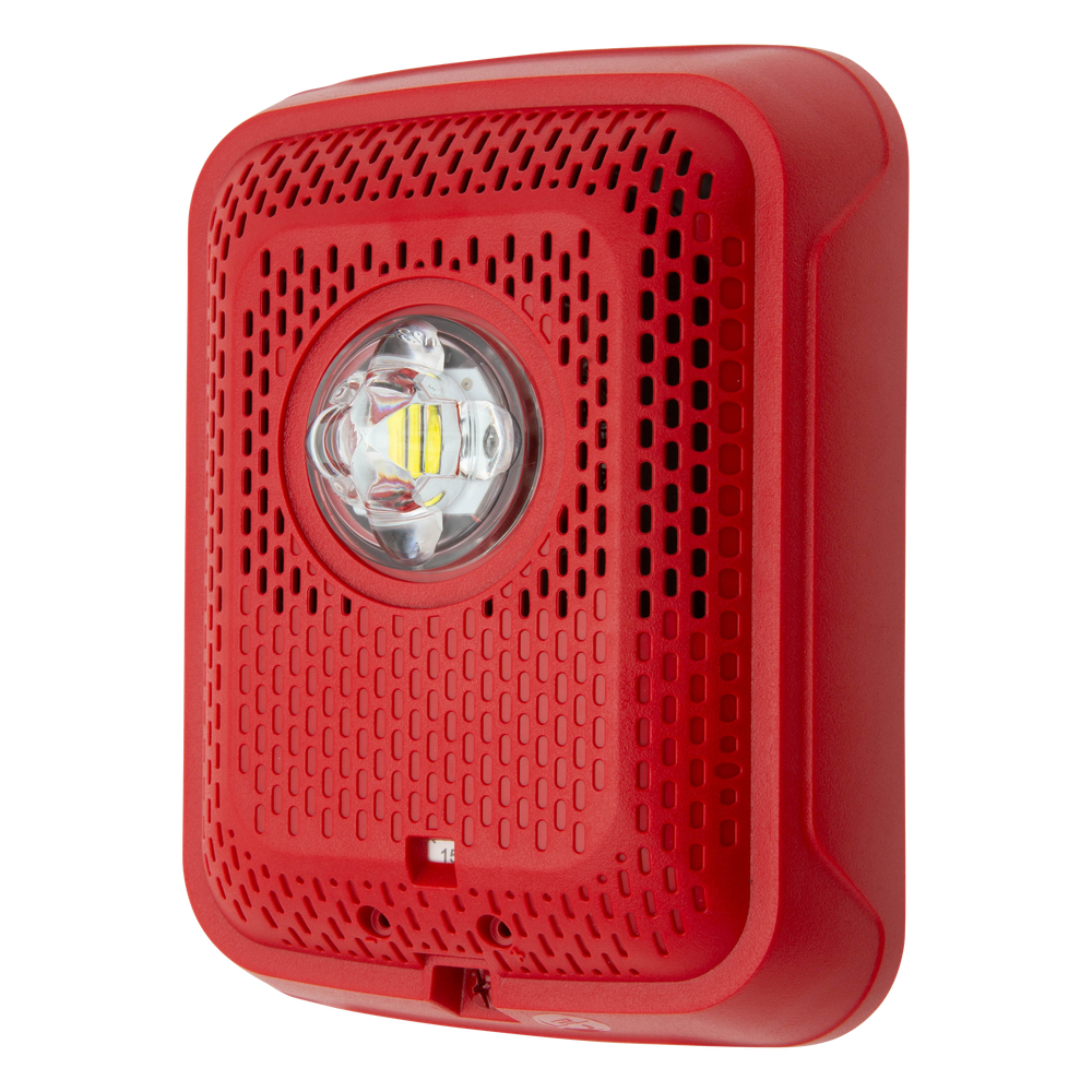 Bocina con Lámpara Estroboscópica, Montaje en Pared, Color Rojo, Nuevo Diseño Moderno y Elegante y Menor Consumo de Corriente