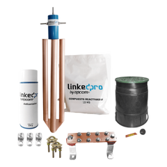 Kit Puesta a Tierra 200A / Electrodo Cobre Electrolítico / Diseño Delta / Filtro Equipotencial / Compuesto 12 kg / Barra Unión + Conectores + Registro