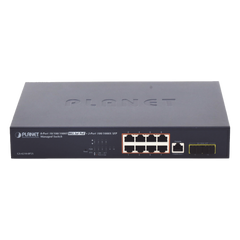 Switch Administrable Capa 2, 8 Puertos PoE 802.3af/at Gigabit, 140 W Max, 2 Puertos SFP, Modo Extendido Hasta 250 m, Soporta Administración en Nube CloudNMS ( HW Rev. 3.0 en Adelante).