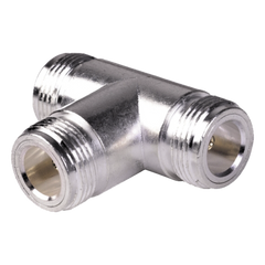 Adaptador en T, Triple Conectores N Hembra, Plata/ Oro/ Teflón.