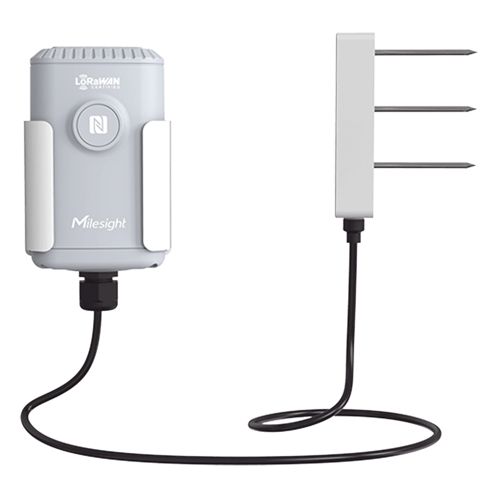 Sensor IoT de Suelo LoRaWAN / Humedad, Temperatura y Conductividad / Sonda FDR de Precisión / Batería 19,000 mAh (10 Años) / NFC + Milesight IoT Cloud