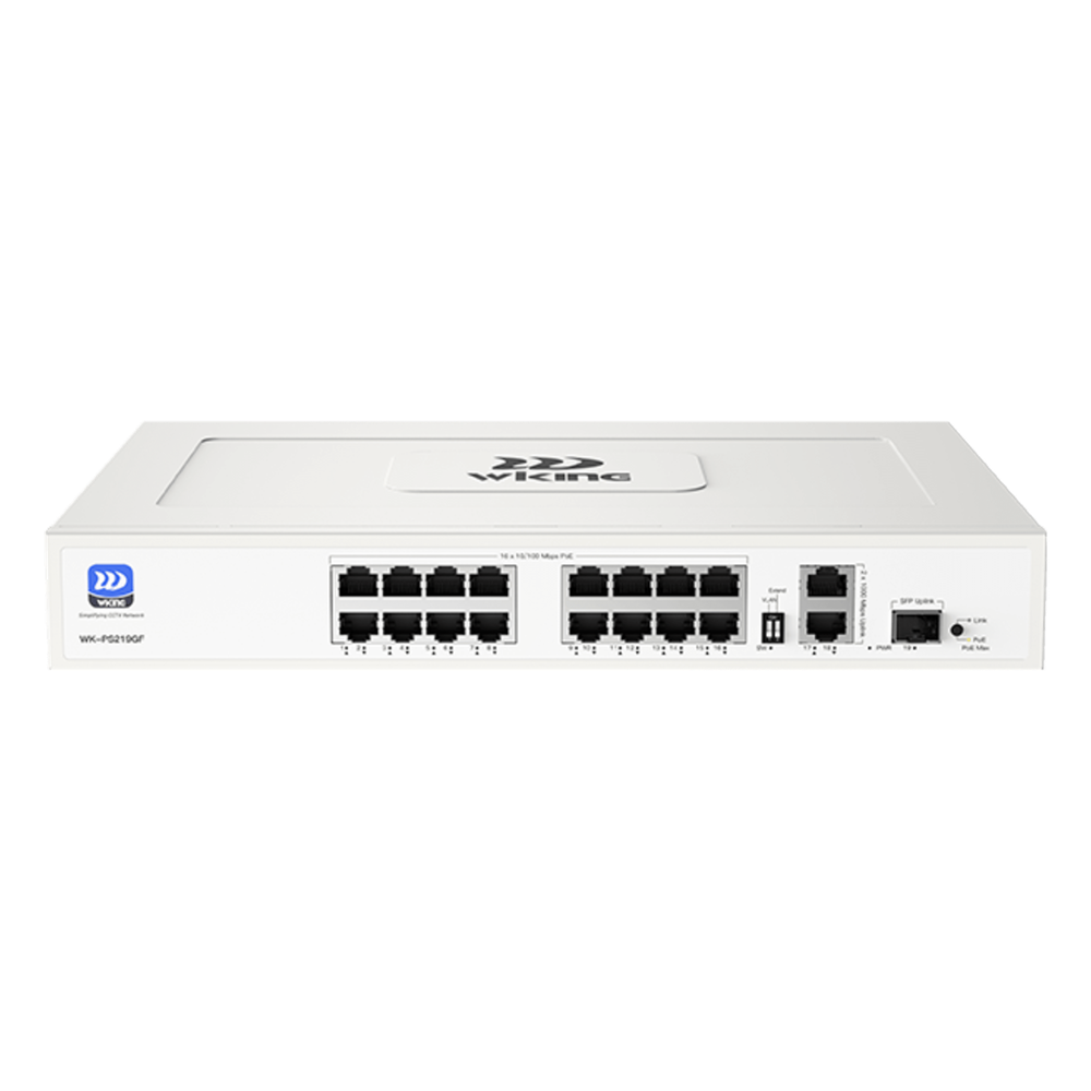 Switch no administrable PoE WI-TEK /16 Puertos 10/100 Mbps PoE af/at / 2 Puertos Uplink Gigabit / 1 Ranura SFP 1000 Mbps / Presupuesto 180 W / Puerto 1 Hi-PoE 60W
