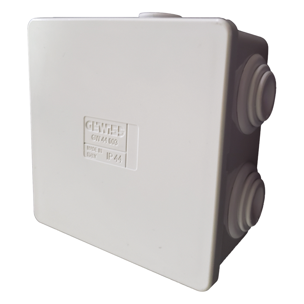 Caja Estanca de PVC Para Derivación y Conexión, 6 Entradas, Tapa a Presión, 80×80×40 mm (Mayor Área Interna, Uso Exterior IP44, Material que no Propaga el Fuego y Libre de Hálogenos