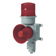 Combinación de baliza LED color roja con sirena electrónica para aplicaciones de la industria pesada  máx.114 dB a 220 VCA