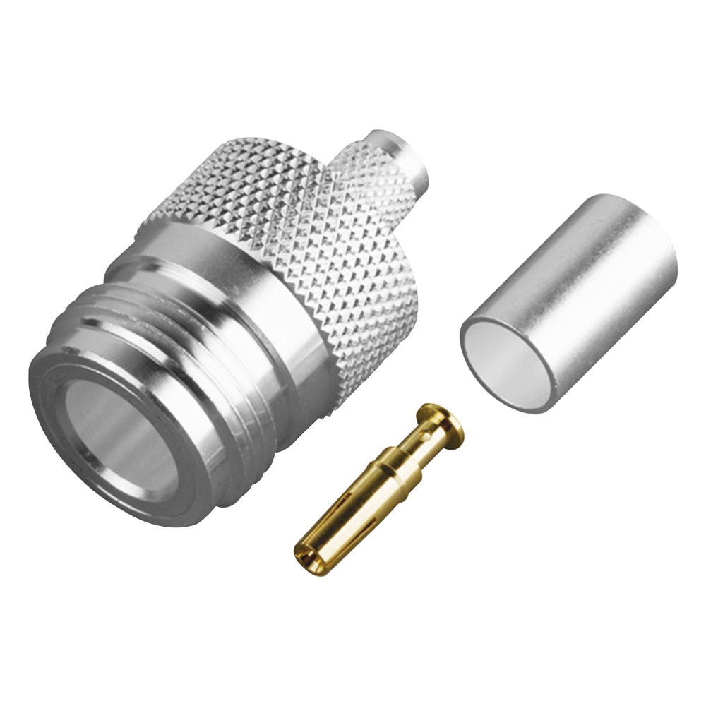 Conector N Hembra de Anillo Plegable para Cable PROFLEX ó Grupo P, Plata/ Oro/ Teflón.