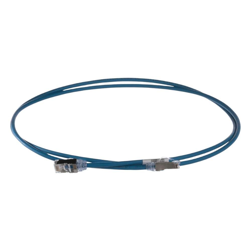 Patch Cord Cat6A, Diametro Reducido 28 AWG, Blindado S/FTP, CM/LS0H, 2 Metros (6.56 Pies), Color Azul