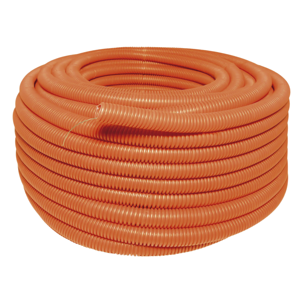 Manguera Poliducto Corrugado Flexible Naranja Reforzado de 1/2" x 100 m Para Instalaciones Eléctricas  /Polietileno Alta Densidad HDPE/ Con guía /Resistente a Intemperie.