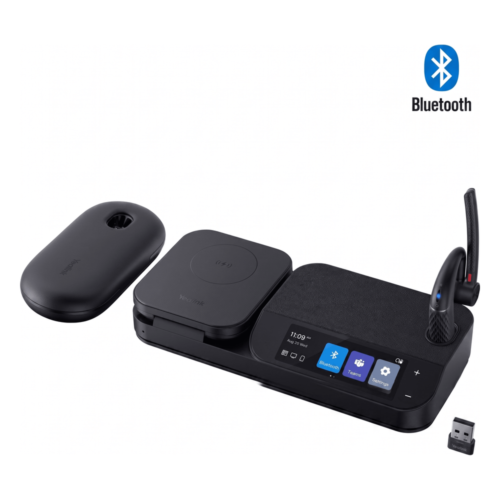 Auriculares mono Yealink BH71 Workstation Pro con pantalla táctil de 3" y estuche de carga portátil/Bluetooth 5.3/Cancelación de ruido con 4 micrófonos/Hub USB/Carga inalámbrica para dispositivos móviles