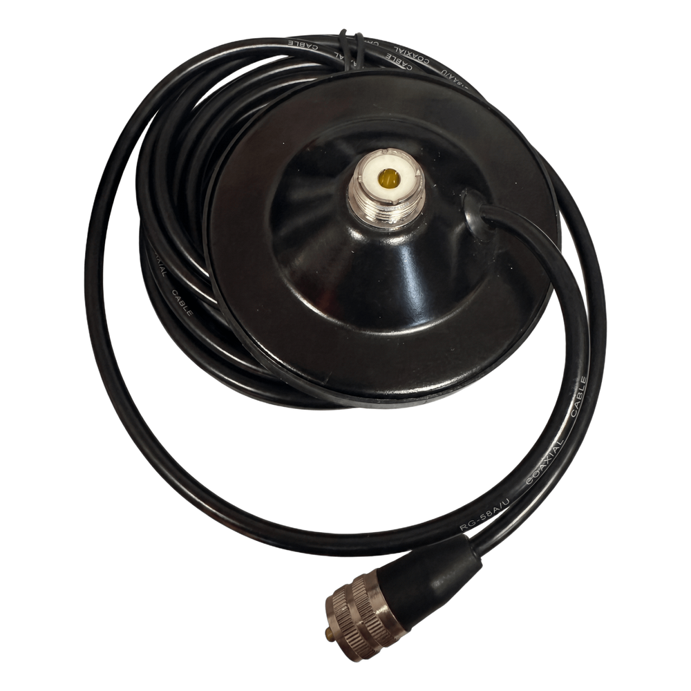 Montaje Magnético / Diámetro 90 mm (3.5 in) / Conector SO239 / 4.5 m de cable RG58 / Para Vehículos