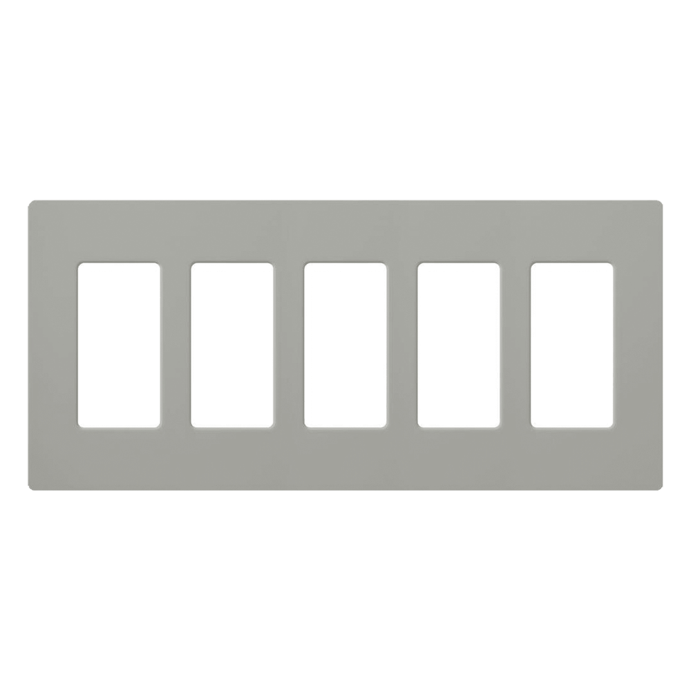 Placa de pared Claro de 5 espacios, acabado brillante color gris, sin tornillos visibles, para atenuadores, apagadores y controles Pico de Lutron