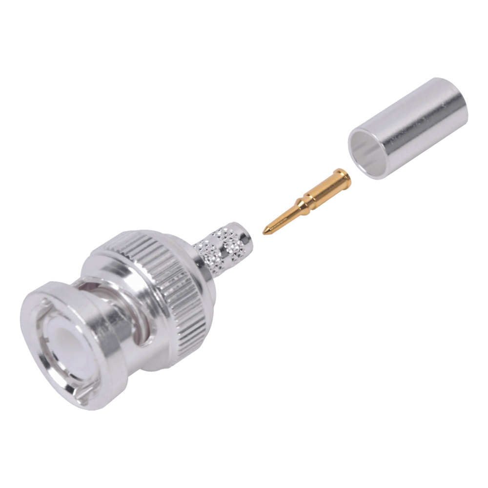 Conector BNC Macho de Anillo Plegable para Cable LP-142, LP-195, LMR-195, RG-58/U, RG-142/U, Plata/Oro/Teflón.