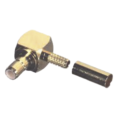 Conector SMB Hembra (Jack) en Ángulo Recto, (Pin Macho), Anillo Plegable para RG-174/U, Oro/ Oro/ Teflón.