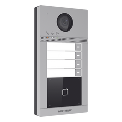Videoportero IP 2 Megapixel / Llamada y Apertura Remota desde App Hik-Connect (Requiere monitor )/ PoE / Exterior IP65 + Antivandalico IK08 / 4 Departamento / Apertura con Tarjeta / Soporta 2 Puertas y hasta 6 Monitores