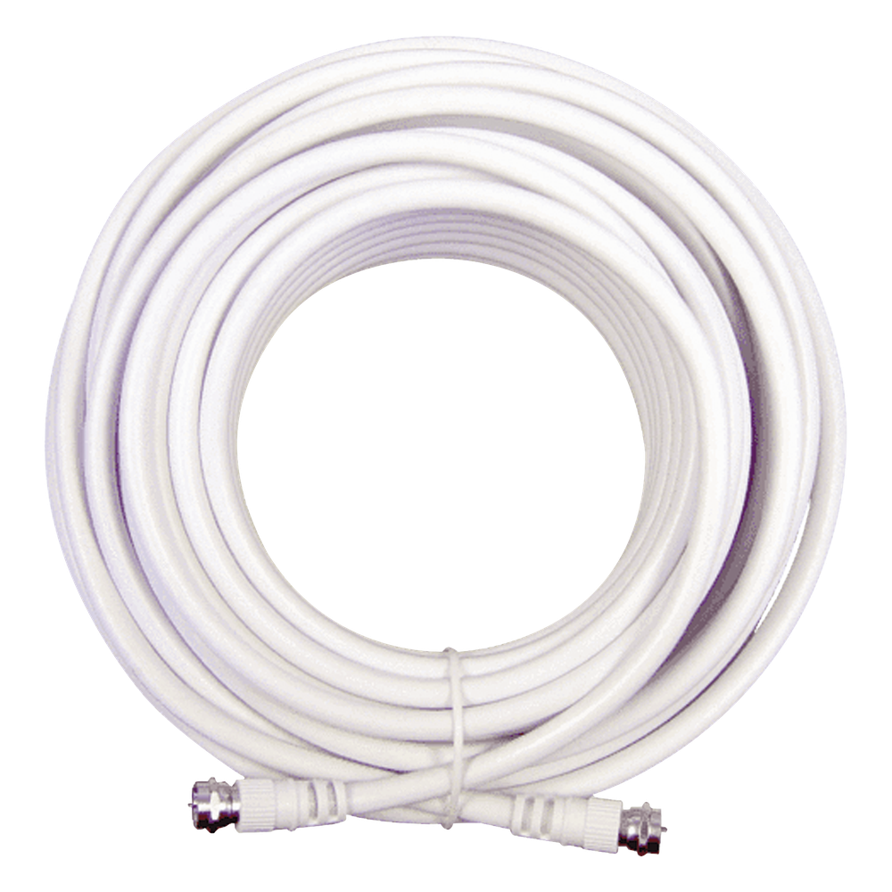 Jumper Coaxial con Cable Tipo RG-6 en Color Blanco de 15.24 Metros (50 Pies) de Longitud y Conectores F Macho en Ambos Extremos. 75 Ohm de Impedancia.