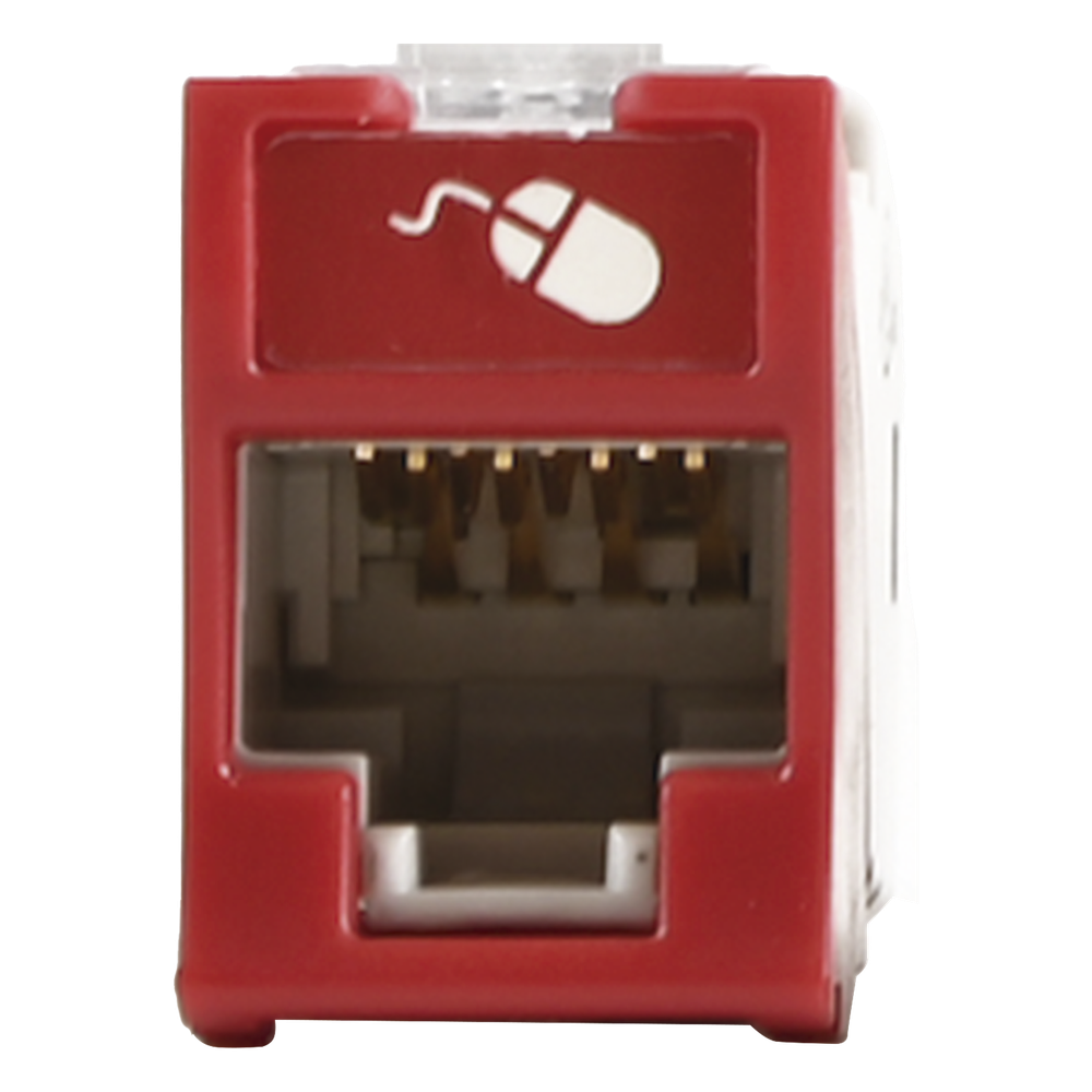 Jack Ultramax Cat6, UTP, Montaje Híbrido en Placa de Pared (Plano y Angulado), Color Rojo, Punch Down