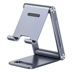 Soporte para Teléfono Celular de Aluminio | Angulo Ajustable | Amplia Compatibilidad con dispositivos de 4.7'' a 7.9'' | Antideslizante | Antiarañazos | Plegable | Color Gris.