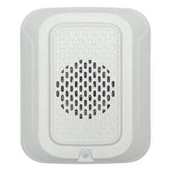 Sonorizador de baja frecuencia de 520 Hz para pared, 24 Vcd, cumple NFPA 72 en áreas de descanso, tonos temporal y continuo, color blanco