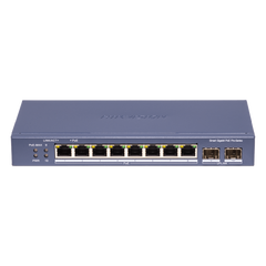 Switch PoE+ / Administrable / 8 Puertos 1000 Mbps PoE+/ 2 Puertos SFP / Configuración Nube desde Hik-PartnerPro / Modo Extendido hasta 300 Metros / 110 W