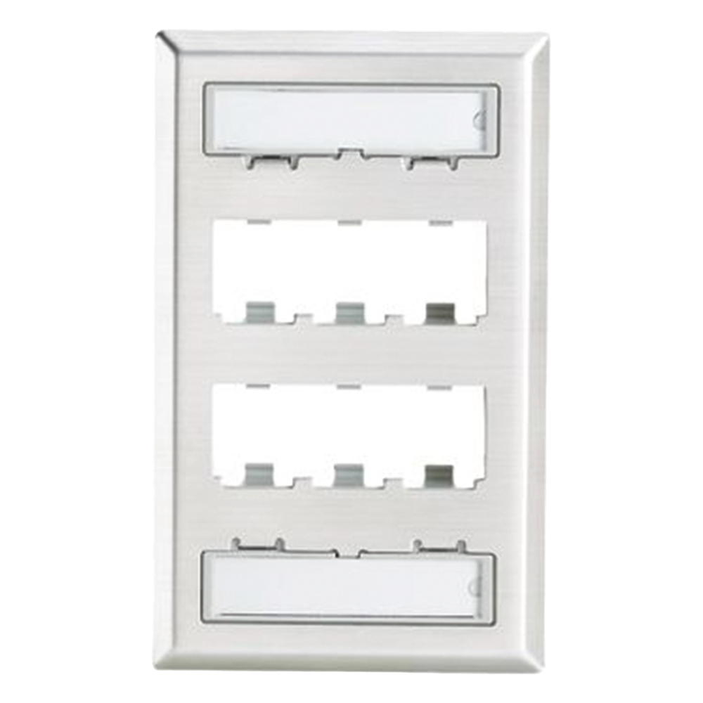 Placa de Pared Vertical, de Acero Inoxidable, Salida Para 6 Puertos Mini-Com, Con Espacios Para Etiquetas