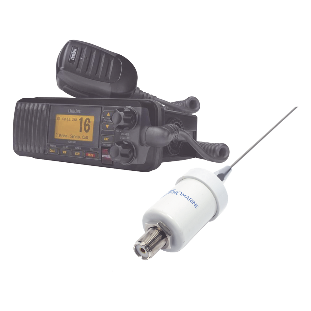 Kit de radio UM385BK | mas antena marina de fibra de vidrio TX-1600-SYS