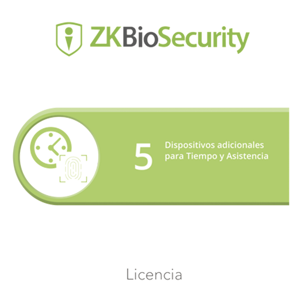 Licencia para ZKBiosecurity permite gestionar hasta 5 dispositivos para tiempo y asistencia