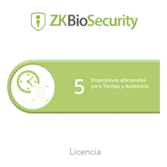 Licencia para ZKBiosecurity permite gestionar hasta 5 dispositivos para tiempo y asistencia