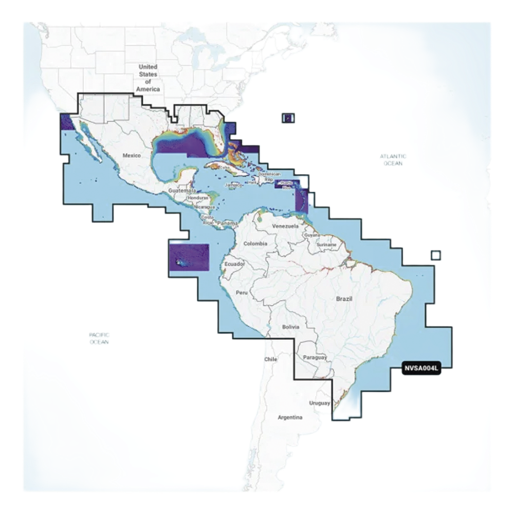 Cobertura Marítima / Costa de México, Centroamérica y Brasil / Incluye Golfo de EE. UU. y Costa Oriental / Bermudas, Bahamas, Cuba, Puerto Rico / Islas Vírgenes, Jamaica, Canal de Panamá / Costa Occidental de Sudam&e