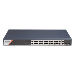 Switch Gigabit PoE+ / Industrial / Administrable / 24 Puertos 1000 Mbps PoE+ (4 Puertos PoE++ 90 W) / 2 Puertos 1000 Mbps de Uplink / 2 Puertos SFP / Configuración Nube Hik-PartnerPro / Modo Extendido hasta 300 Metros / 370 W