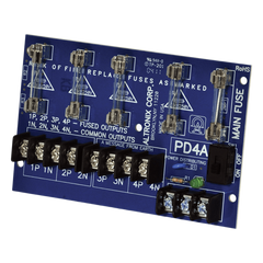 Módulo Distribuidor de Energía / 4 Salidas con Fusible 2.5A / Entrada 28VAC o 28VDC hasta 10A / Fusibles 3.5A/250V / LED Indicador por Salida / Montaje Compacto