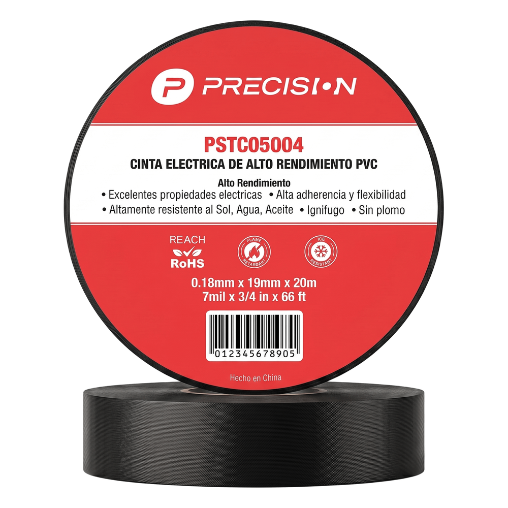Cinta de aislar de alto rendimiento / Espesor 0.18 mm / Ancho 19 mm / 20 m de Largo / Instalaciones eléctricas y mantenimiento / Color Negro