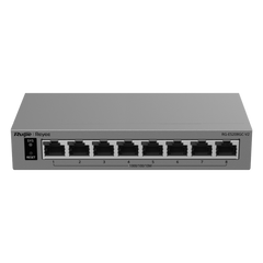 Switch Gigabit Smart Cloud-Managed / 8 Puertos 10/100/1000BASE-T / Capa 2 / Switching 16 Gbps / AI-Powered Failover / Modo CCTV Un-Click / Gestión Cloud Ruijie & App Reyee / Diseño Fanless / Gabinete Metal / Protección Surge 6 kV