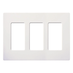 Placa de pared de 3 espacios sin tornillos visibles en acabado Snow satinado, compatible con atenuadores e interruptores Lutron Maestro, Diva, Claro y controles Pico