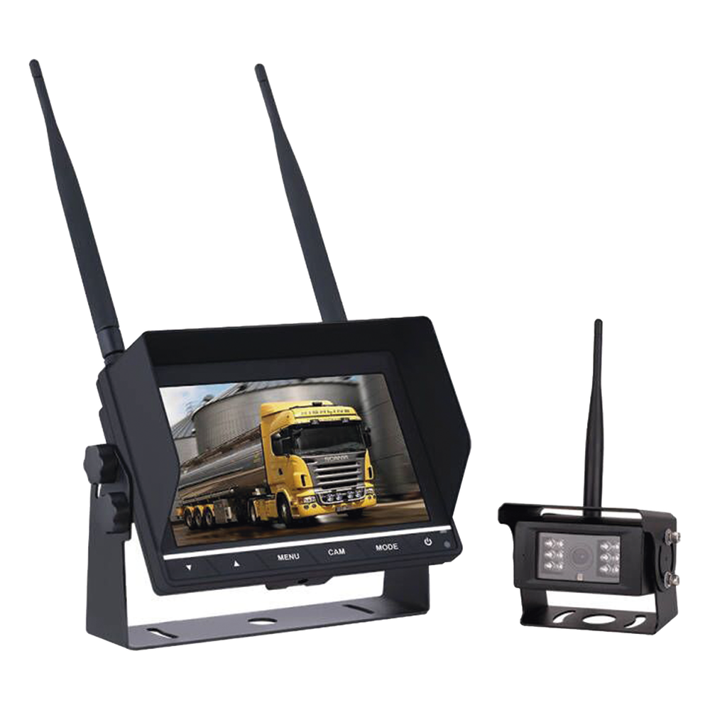 Sistema Profesional Inalámbrico de Cámara de Reversa Infrarroja y Monitor de 7" para Vehículos de Trabajo y Montacargas