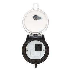 Dispositivo Circular de Puertos de Acceso a Datos, Con Dos Espacios Para Módulos Mini-Com y Un Receptáculo NEMA 5-15R, Protección IP66, de 3" de Diámetro